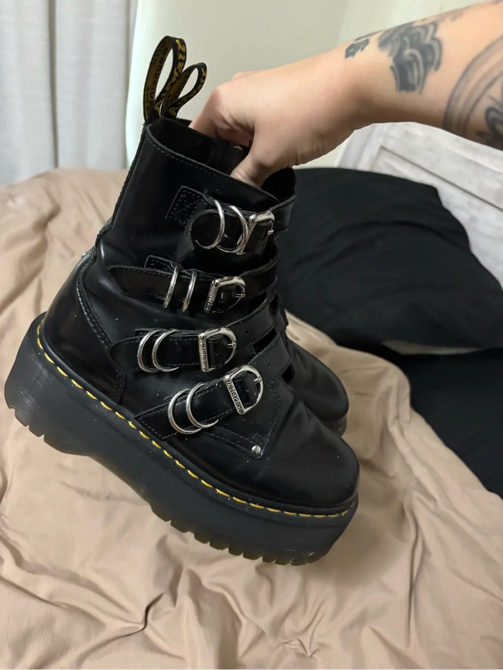Dr. Martens Black Leather Quad-Buckle Platform Boots (Max Hardware)